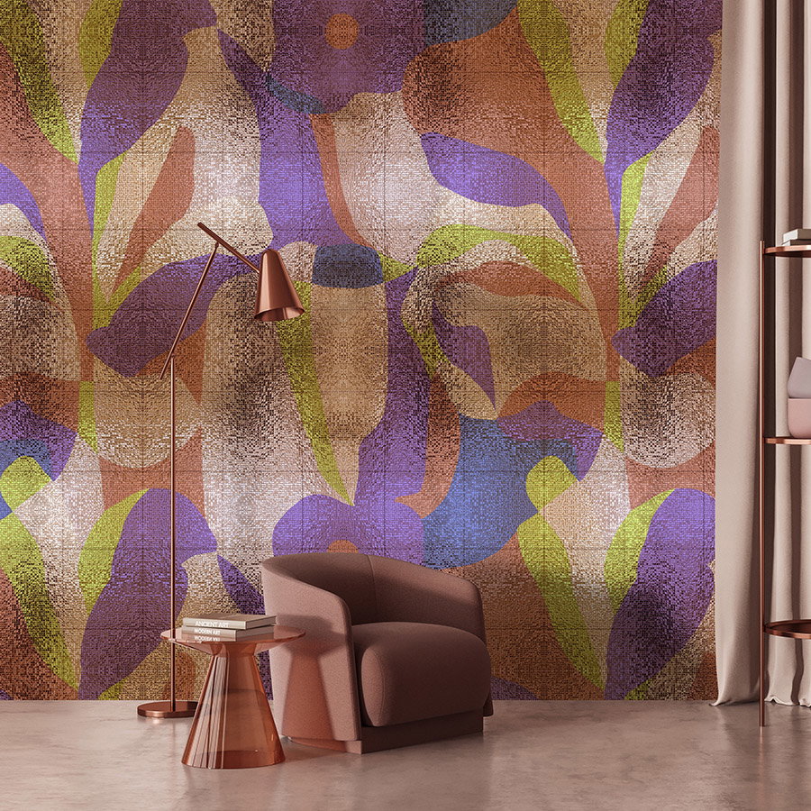 Fotomural Walls by Patel - Photo wallpaper »brillanaza« - Graphic, colourful leaf design with mosaic structure - Smooth, slightly shiny premium non-woven fabric