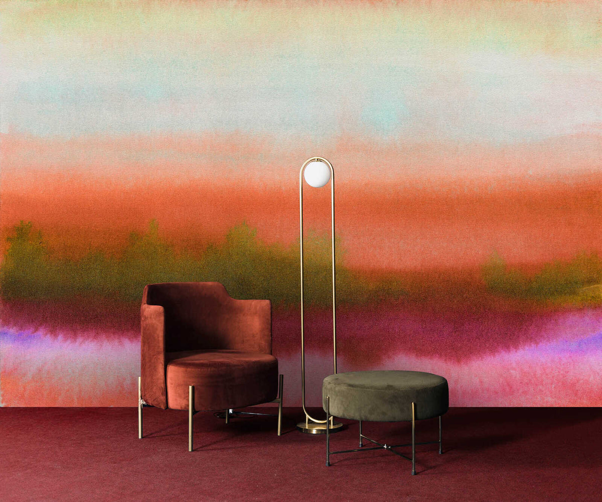 Fotomural Walls by Patel - lumo2 - Calming landscape composition with depth in canvas look - red, pink