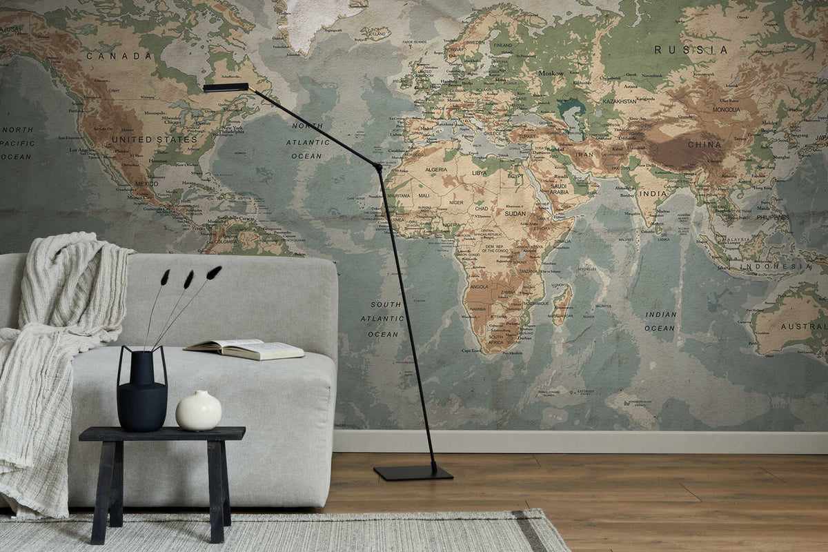 Fotomural Retro mural world map with typographic design - AP Digital 3