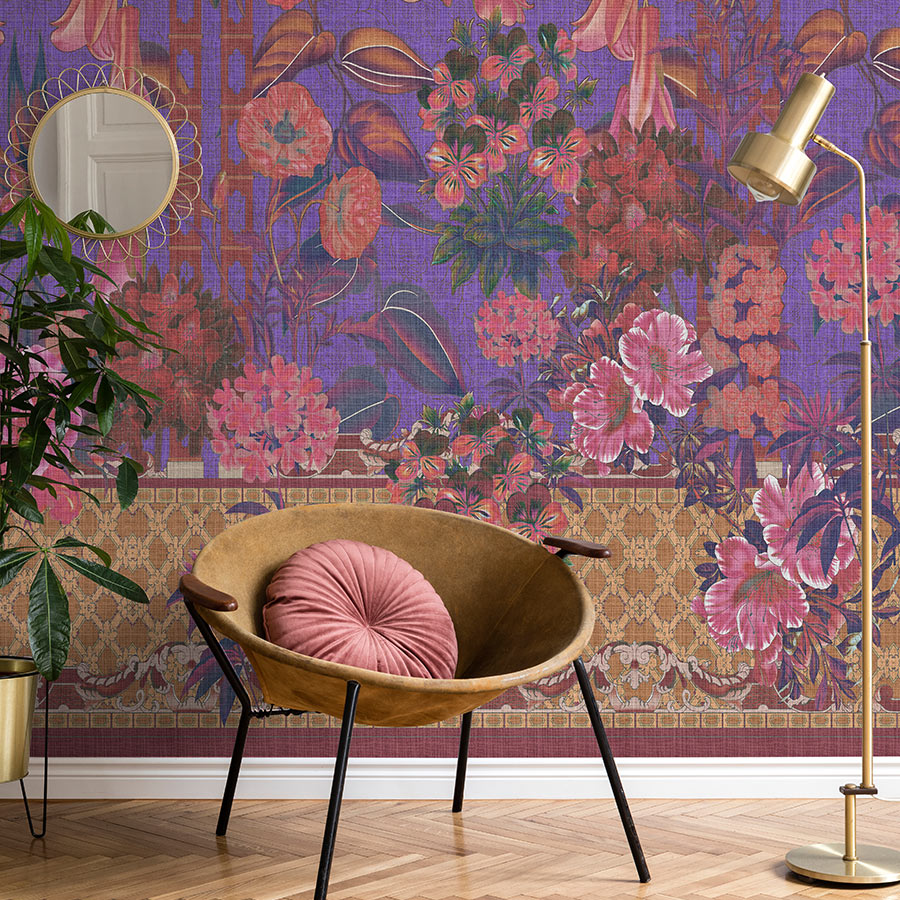 Fotomural Walls by Patel - Photo wallpaper »sati 1« - Floral design with linen structure look - Purple