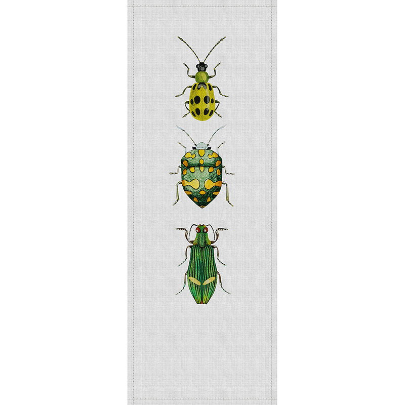 Fotomural Walls by Patel - Buzz panels 4 - Digital print panel with colourful bugs in natural linen structure - Yellow, Grey