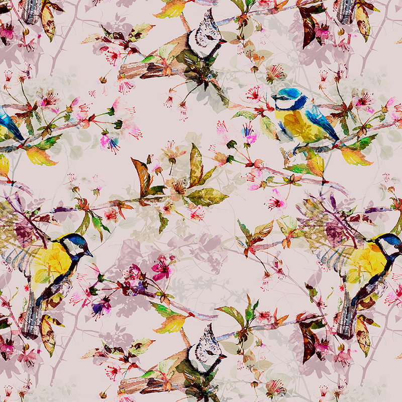 Fotomural Walls by Patel - Birds collage style mural - pink, yellow