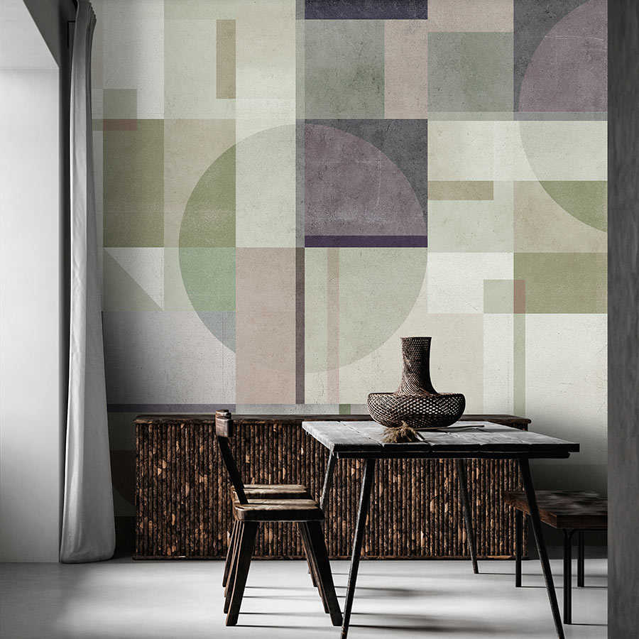 Fotomural Walls by Patel - Piazza 1 - concrete look mural green & grey with graphic pattern
