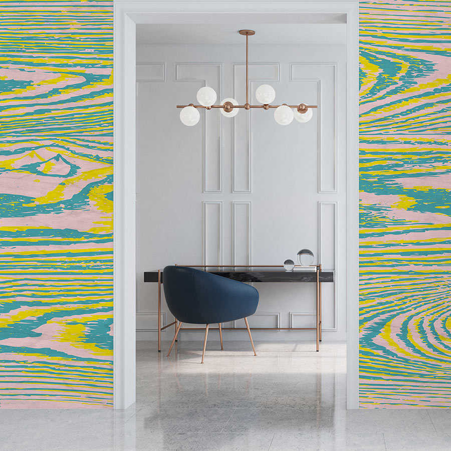 Fotomural Walls by Patel - Bounty 3 - photo wallpaper yellow & blue with wood look design