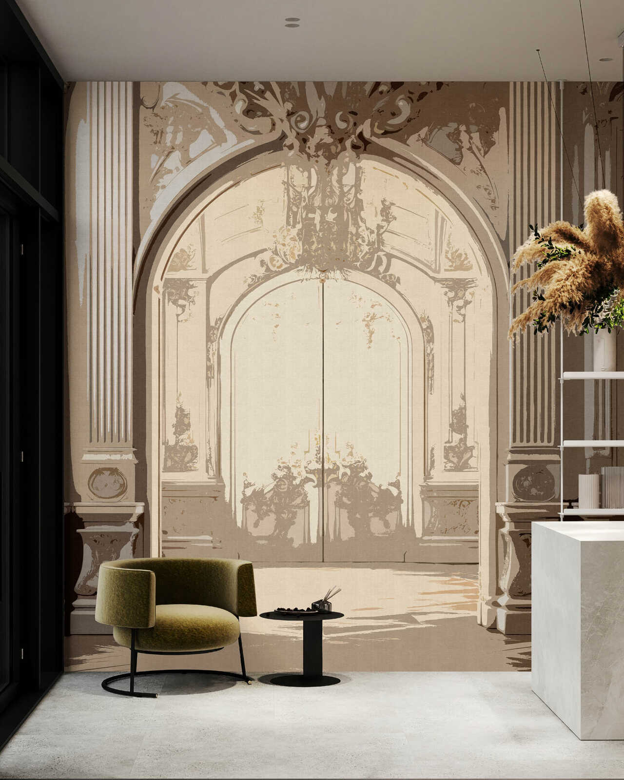 Fotomural Walls by Patel - salone1 - Elegant arched wallpaper with vintage ambience in textile look - beige, brown