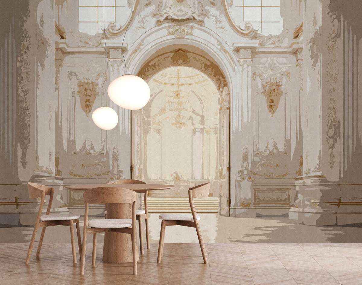 Fotomural Walls by Patel - palazzo2 - Architectural arch wallpaper in vintage style with textile look - cream