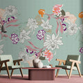 Fotomural Walls by Patel - Photo wallpaper »botany 1« - Abstract floral motifs with orange accents against a subtle linen texture - Smooth, slightly shiny premium non-woven fabric