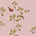 Fotomural Walls by Patel - Brilliant Birds 1 - Geometric Wallpaper with Birds & Leaves Pattern - Green, Pink