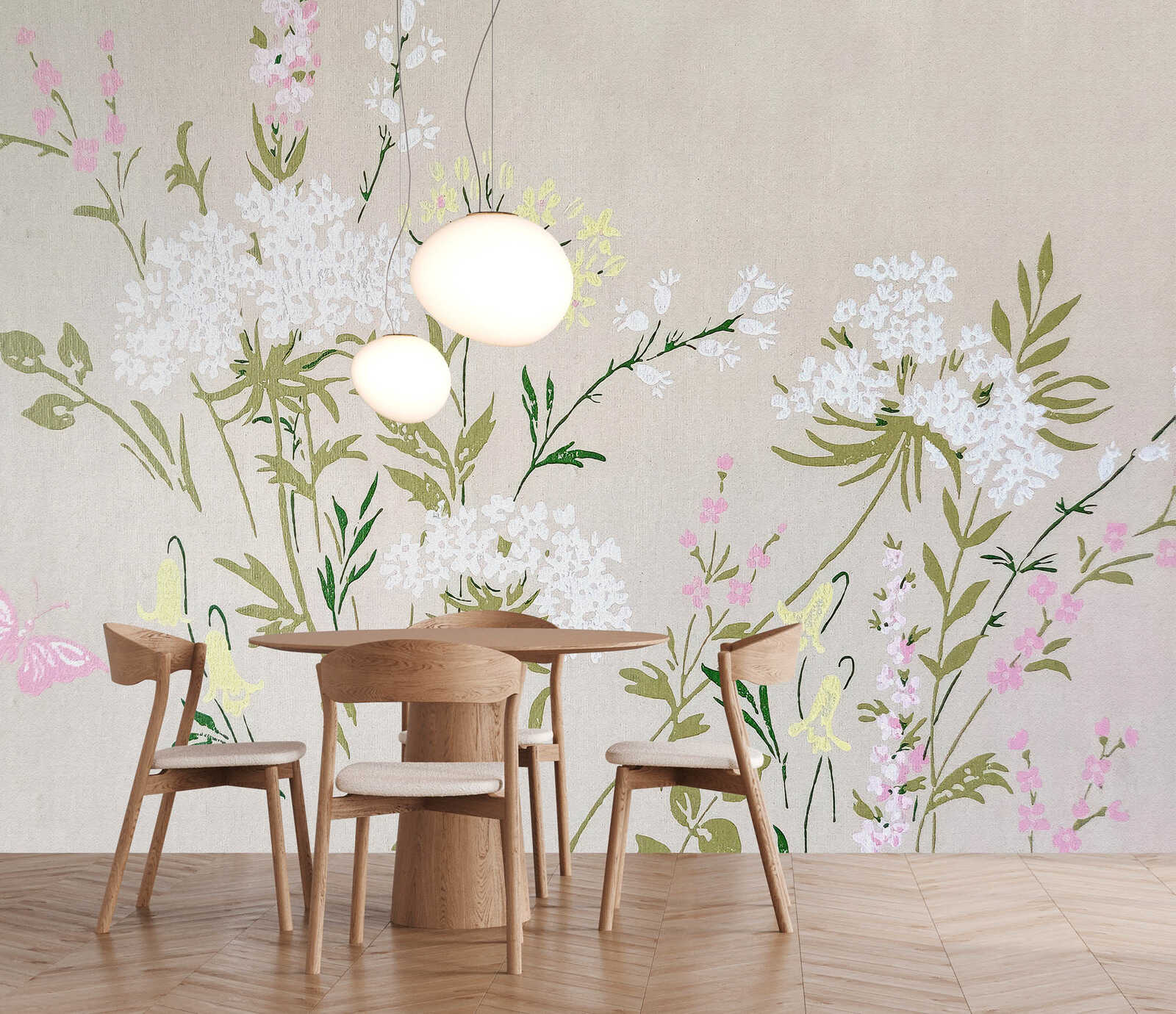 Fotomural Walls by Patel - jardin1 - Fine blossom composition wallpaper with a calm handmade paper look - beige, green