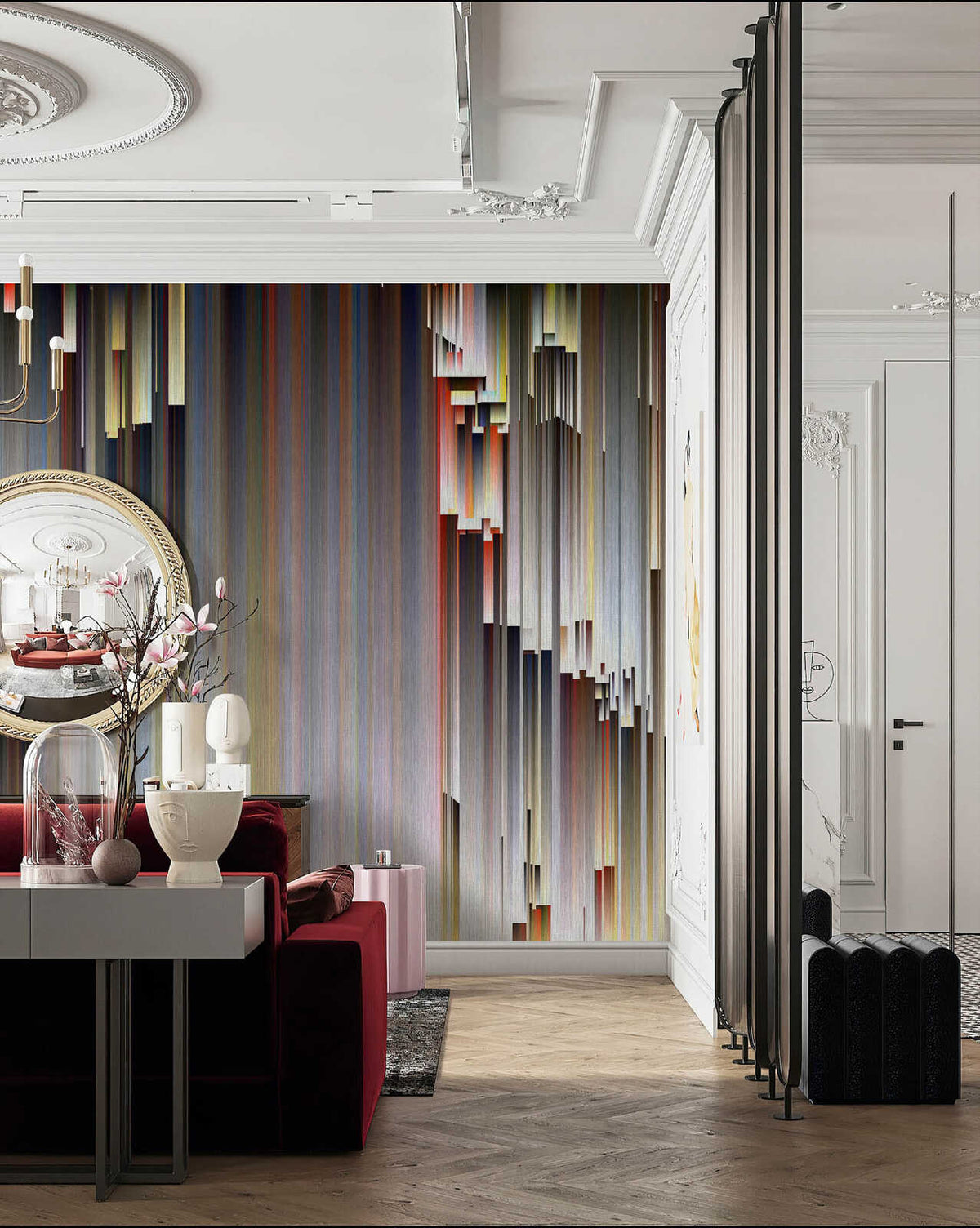 Fotomural Walls by Patel - spectrum2 - Photo wallpaper multi-layered composition with diffuse image depth in textile look - grey, purple