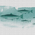 Fotomural Walls by Patel - Into the blue 2 - Fish watercolour in green as photo wallpaper - natural linen strukutr - grey, green
