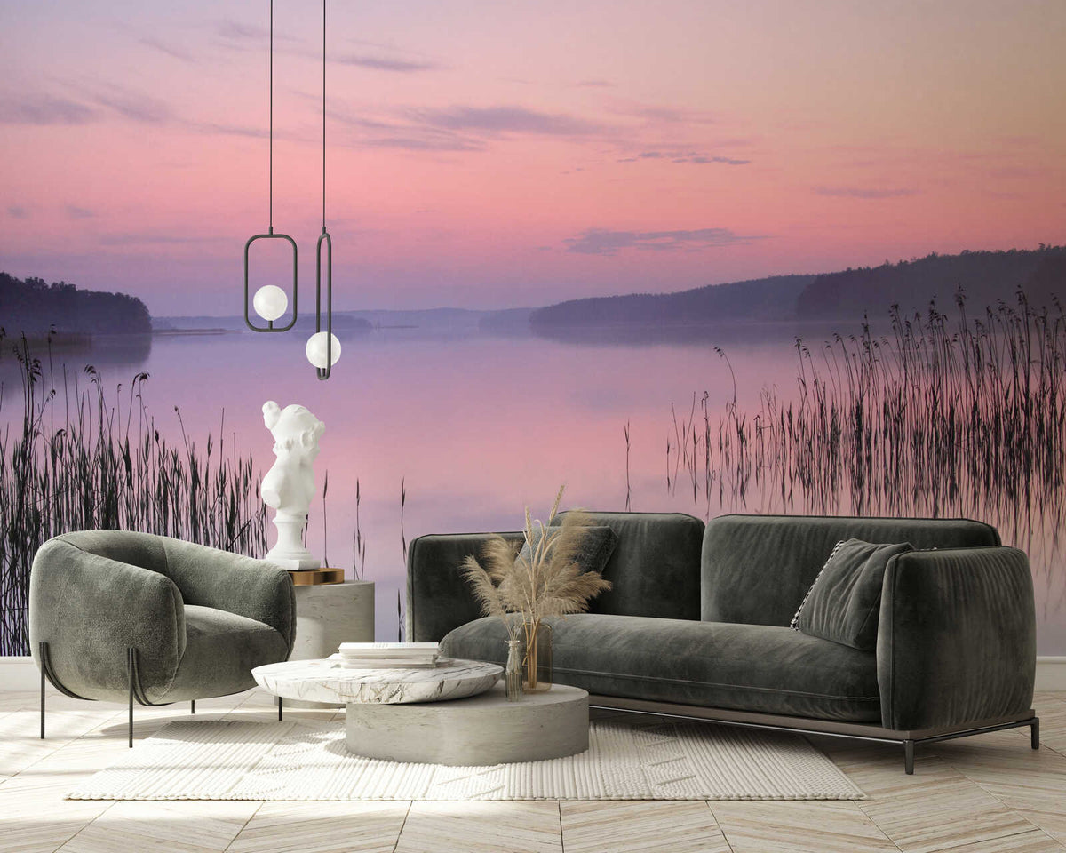 Fotomural Panel XXL 5 - Nature mural lake with reeds in the evening on premium smooth vinyl