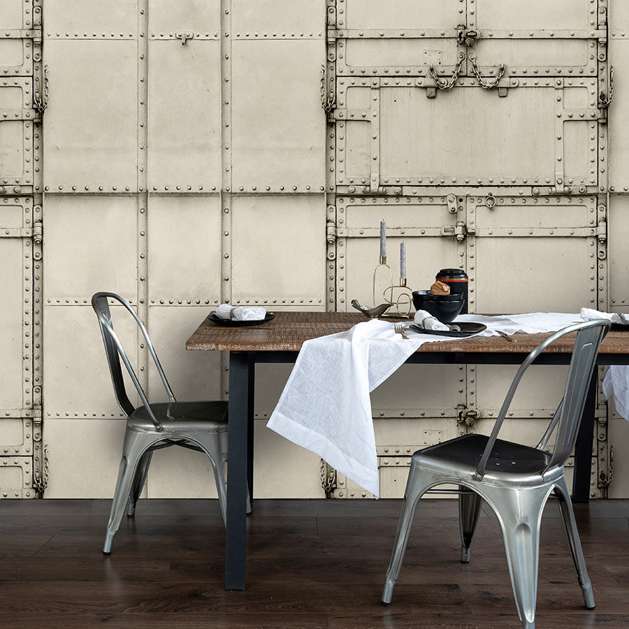 Fotomural Walls by Patel - Photo wallpaper »madurai« - Patchwork design with metal plates with rivets & chains - Smooth, slightly shiny premium non-woven fabric