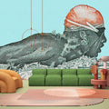 Fotomural Walls by Patel - Photo wallpaper »aquaman« - swimmer in pixel design - petrol with kraft paper texture