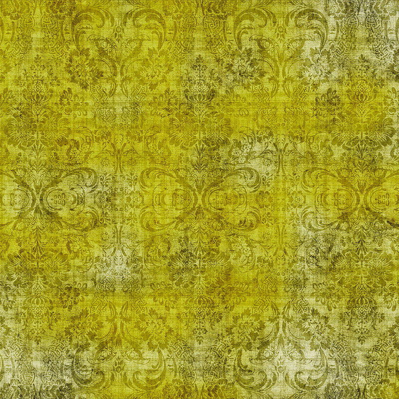 Fotomural Walls by Patel - Old damask 1 - Ornaments on yellow-mottled photo wallpaper in natural linen structure - Yellow