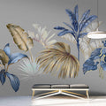 Fotomural Walls by Patel - Brasilia 2 - grey photo wallpaper leaf design in sage green & royal blue
