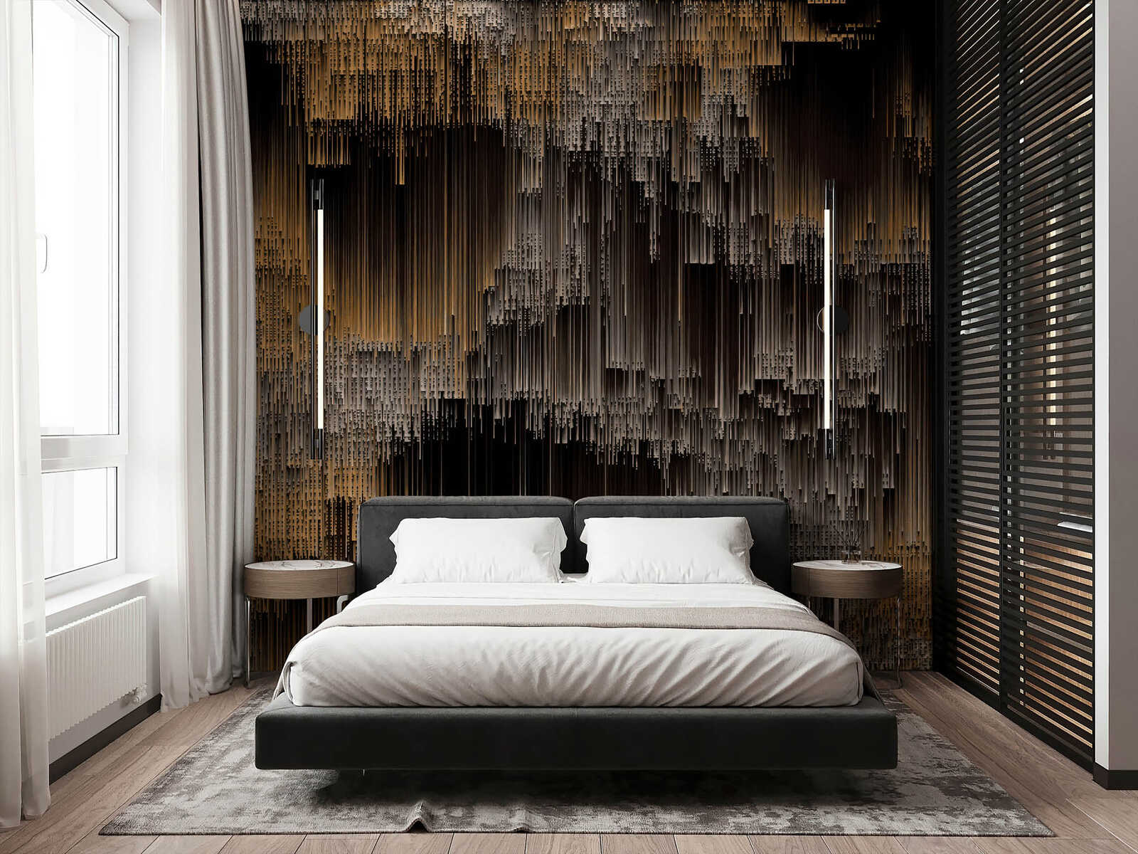 Fotomural Walls by Patel - cascade2 - Wallpaper mural fragmented surface structure with vertical movement in textile look - brown, black