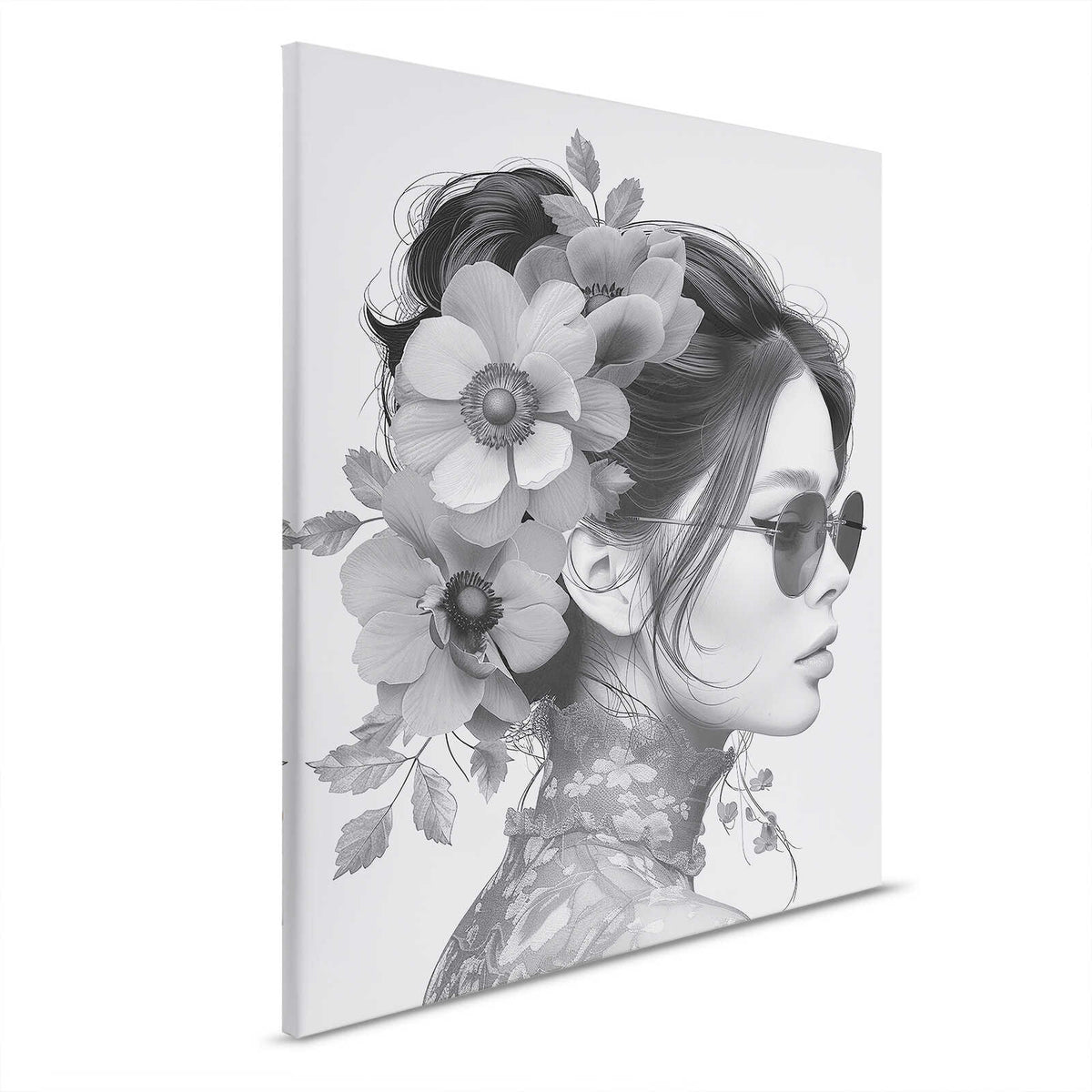 Cuadro lienzo Retrato de flores - Estilo blanco y negro en perfección