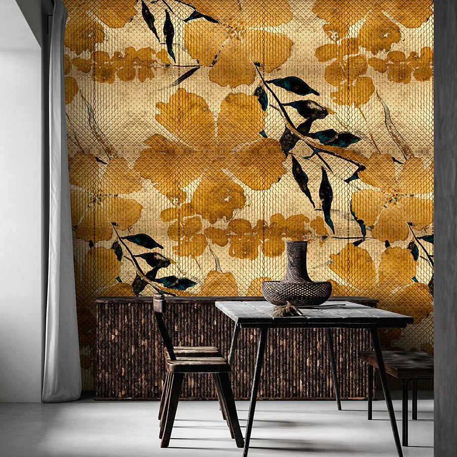 Fotomural Walls by Patel - Odessa 1 - Metallic wall mural with cherry blossom pattern in gold