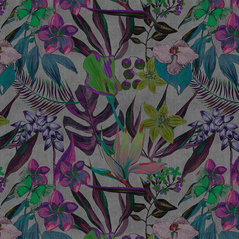Fotomural Walls by Patel - Jungle mural with flowers and animals - Colorful, Grey