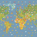 Fotomural Panel XXL 5 - Kids mural world map with country symbols on premium smooth fleece