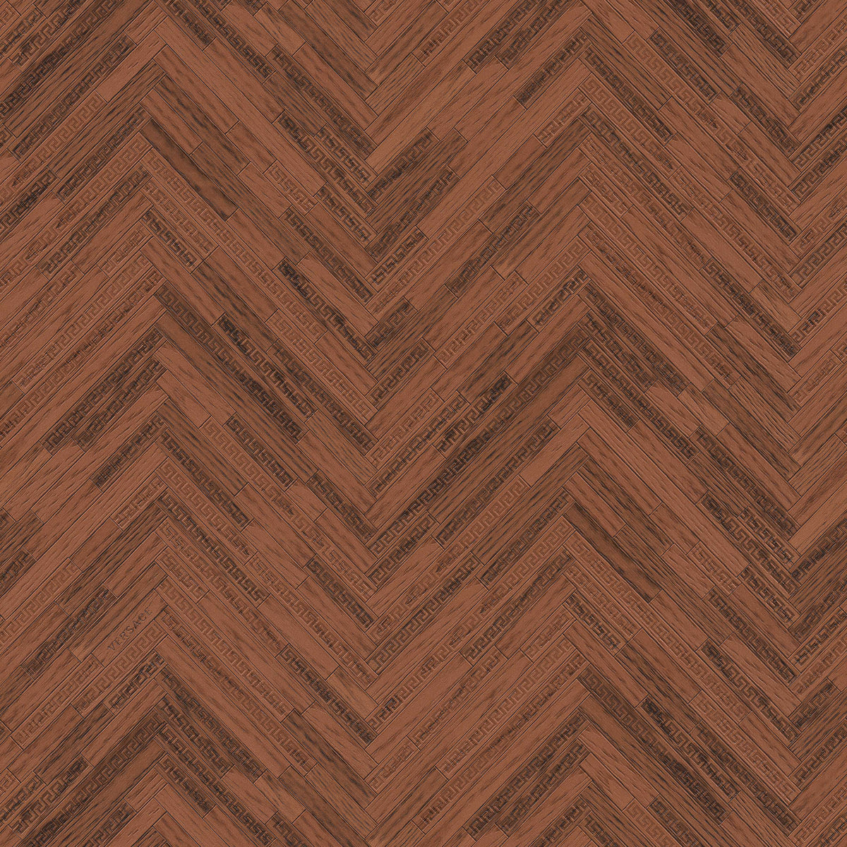 Papel pintado VERSACE Home elegante aspecto madera - marrón, cobre, rojo