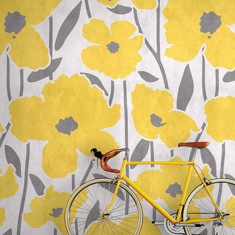 Fotomural Walls by Patel - Flower Market 4 - flowers mural yellow & grey with plaster effect