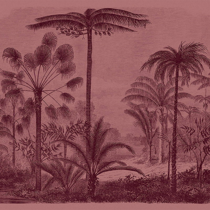 Fotomural Walls by Patel - Jurassic 2 - Wallpaper in cardboard structure jungle motif copper engraving red - pink, Red