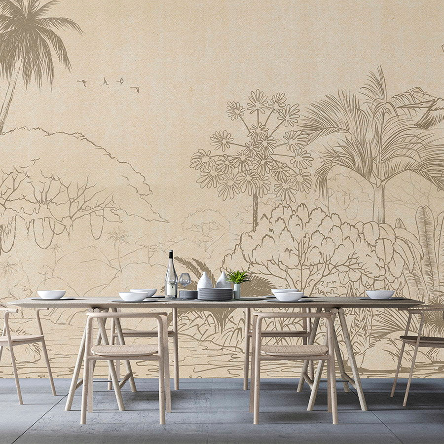 Fotomural Walls by Patel - Photo wallpaper »oasis« - Jungle in drawing style with handmade paper look - Smooth, slightly shiny premium non-woven fabric