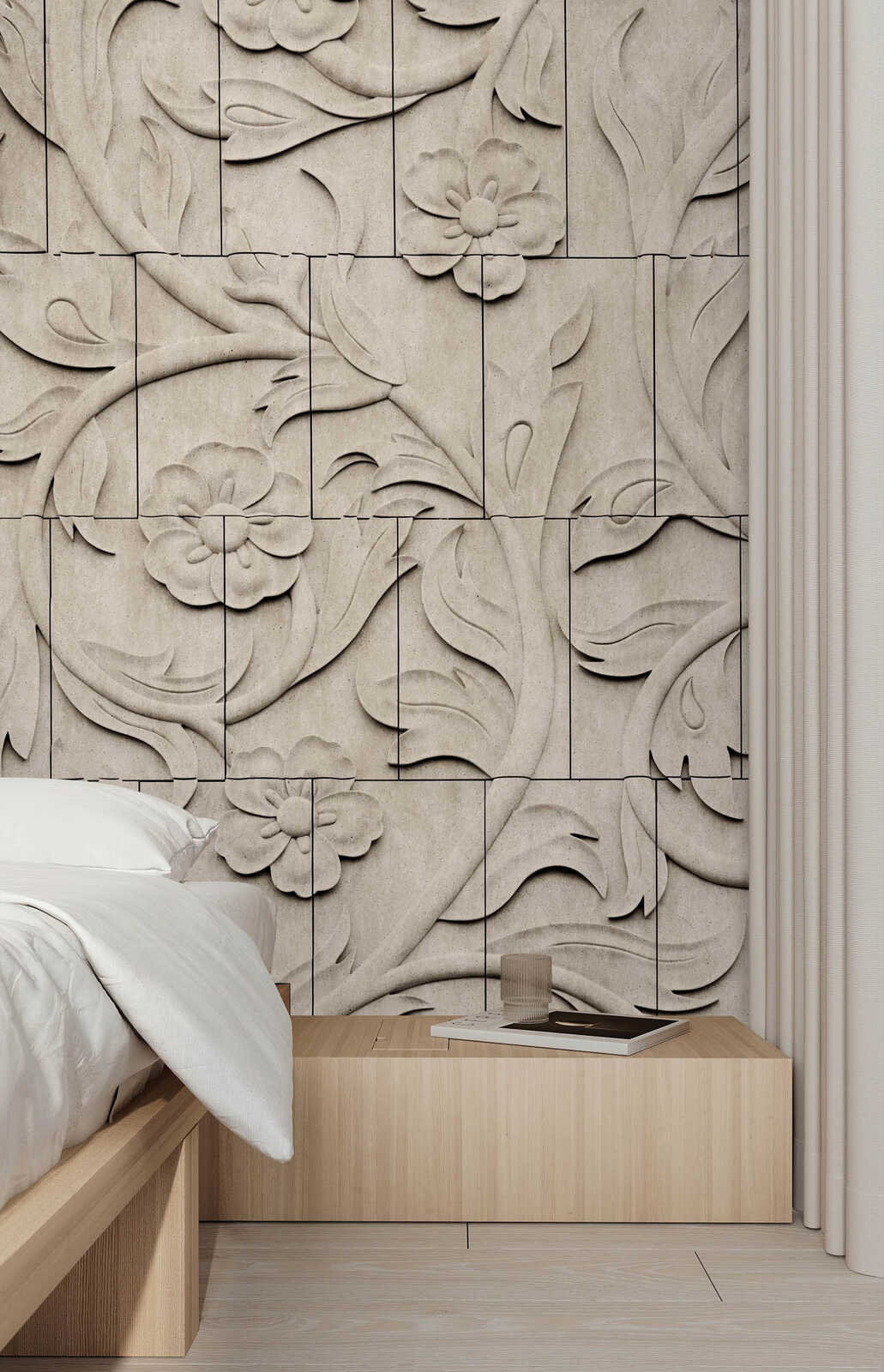 Fotomural Walls by Patel - ornato - Decorative floral relief wallpaper with 3D effect - beige, grey