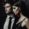 Fotomural Walls by Patel - Black tie 1 - Romantic couple as photo wallpaper on natural linen structure - Copper, Black