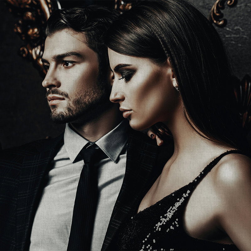 Fotomural Walls by Patel - Black tie 1 - Romantic couple as photo wallpaper on natural linen structure - Copper, Black