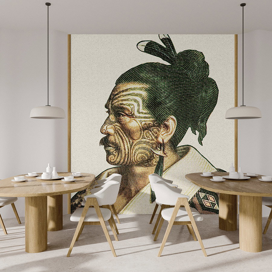 Fotomural Walls by Patel - Photo wallpaper »horishi« - African portrait in pixel style with kraft paper texture - Smooth, slightly shiny premium non-woven fabric
