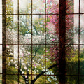 Fotomural Walls by Patel - Orchard 1 - Photo wallpaper, Window with garden view - Green, Pink