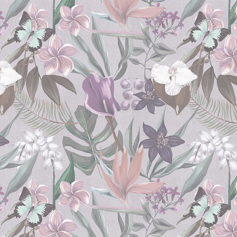 Fotomural Walls by Patel - Floral jungle mural drawn - Pink, White