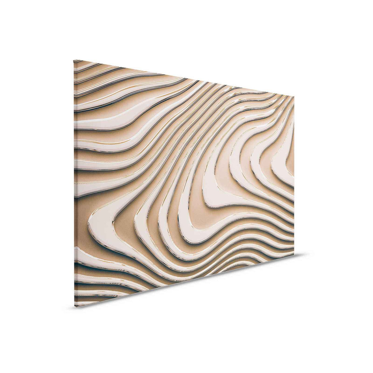 Pintura sobre lienzo con líneas onduladas y sombras | beige, marrón