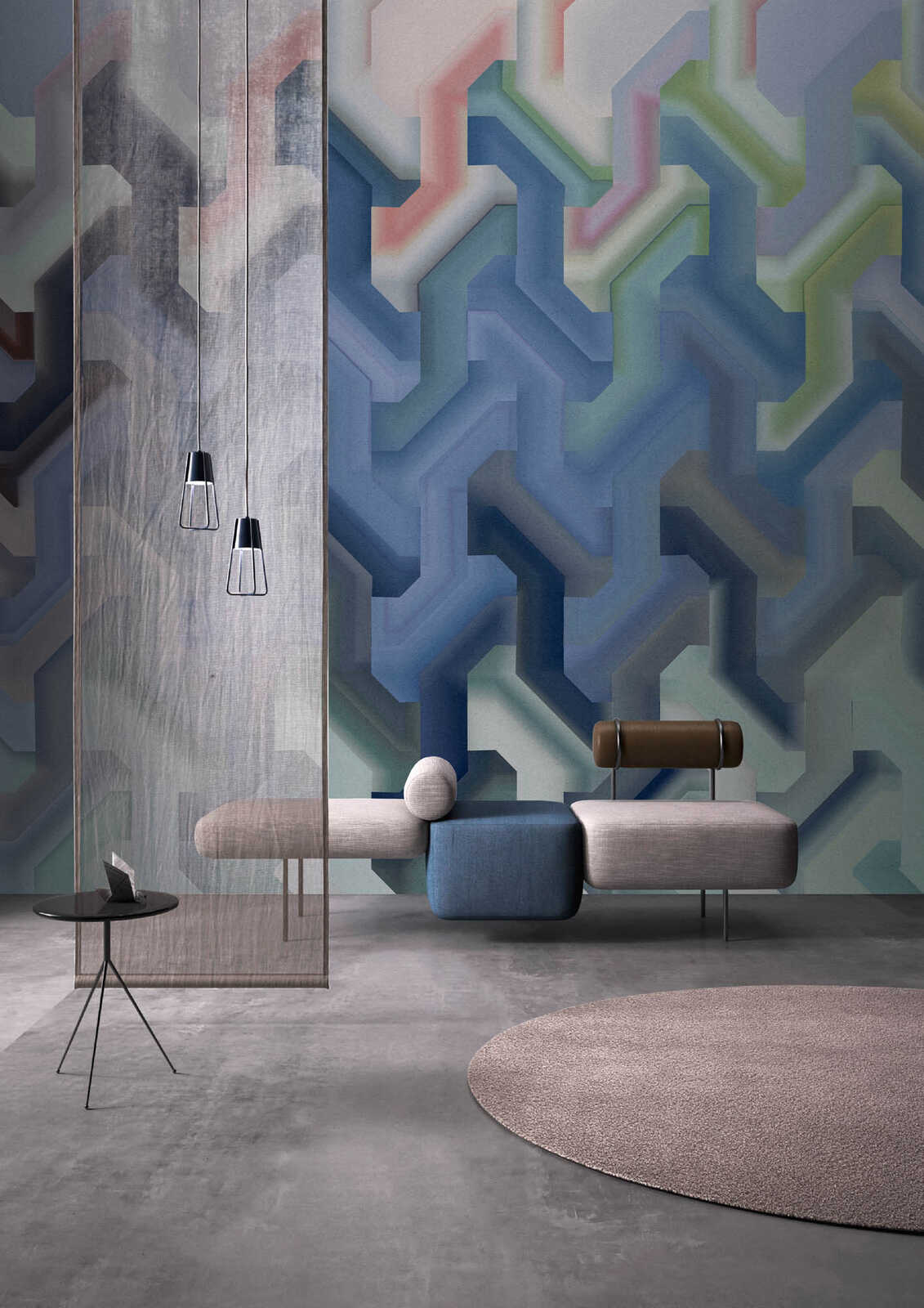 Fotomural Walls by Patel - ziggy3 - Architectural shapes in relief composition wallpaper - blue, green