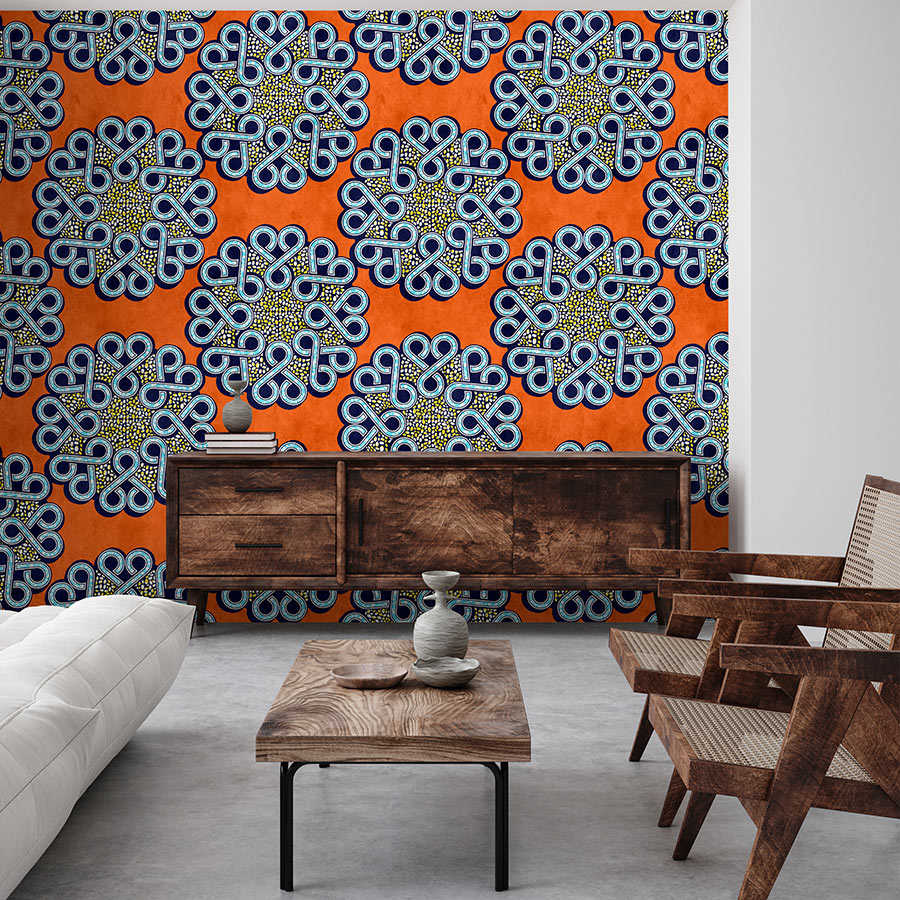 Fotomural Walls by Patel - Dakar 2 - Aftican photo wallpaper wax fabric pattern Orange, Blue