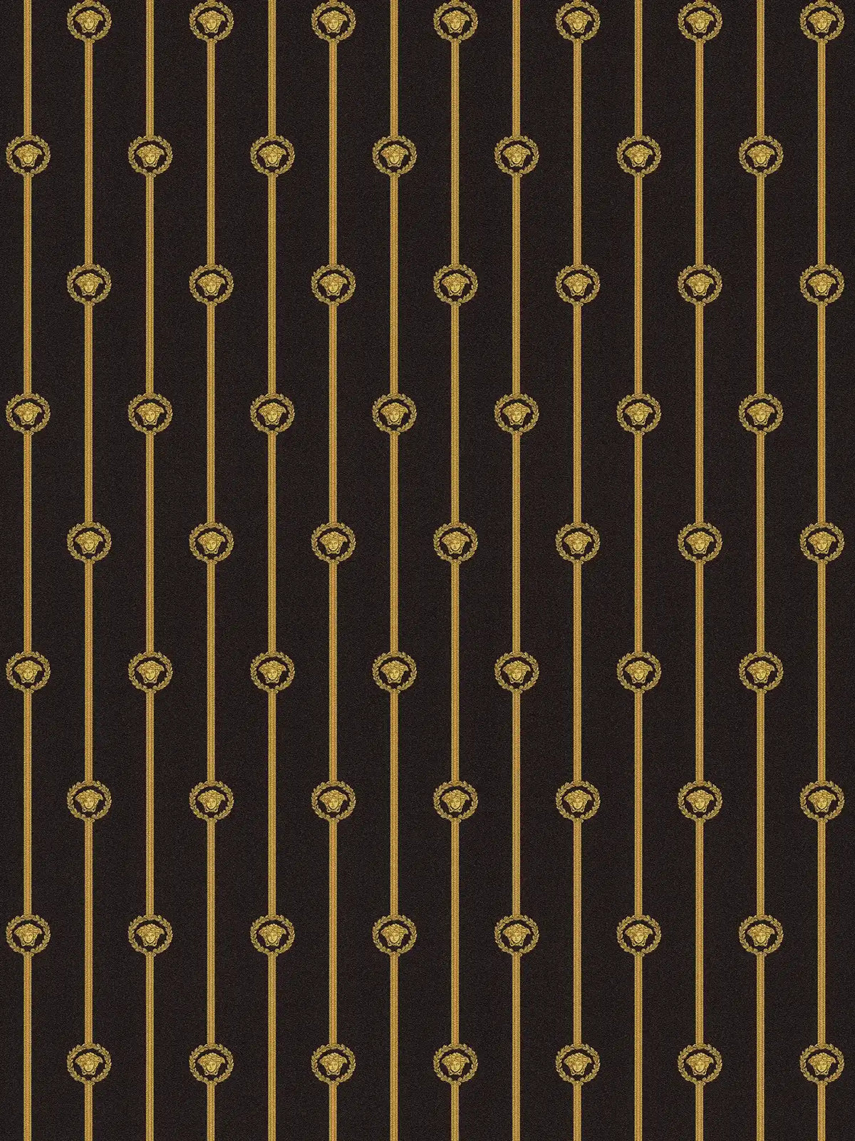 VERSACE Papel pintado no tejido con logotipo ornamental de Medusa ligeramente brillante ligeramente texturado - negro, dorado, Metálico
