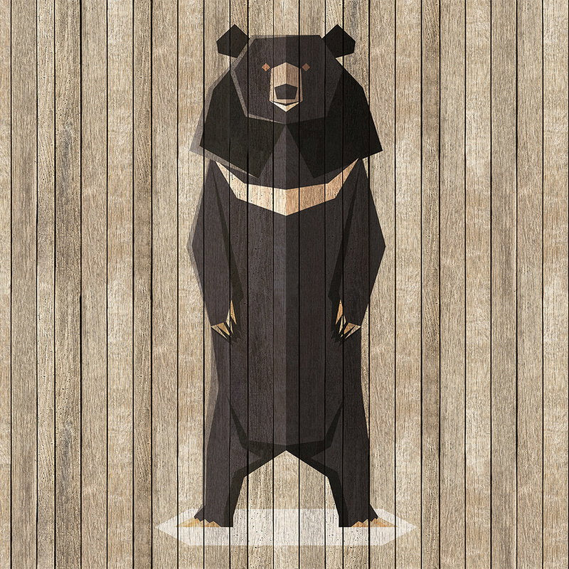 Fotomural Walls by Patel - Born to Be Wild 1 - Board Wall Wallpaper with Bears - Wooden Panels Wide - Beige, Brown