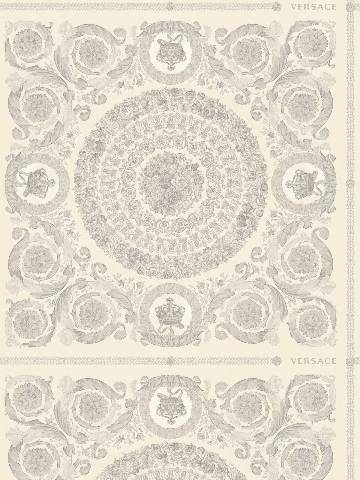 Papel pintado no tejido VERSACE con Diseño floral no tejido fondo liso, con textura de muestra - blanco, gris, Metálico