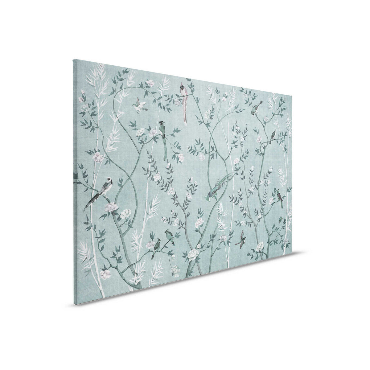 Salón de té 1 - Cuadro en lienzo Diseño Pájaros y Flores en Petrol y Blanco