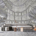 Fotomural Walls by Patel - Photo wallpaper »orangerie 1« - gazebo with jungle leaves on vintage plaster texture - green, grey