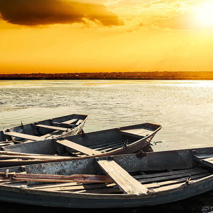 Fotomural Panel XXL 5 - Nature photo wallpaper wooden boats on the lake on premium smooth fleece