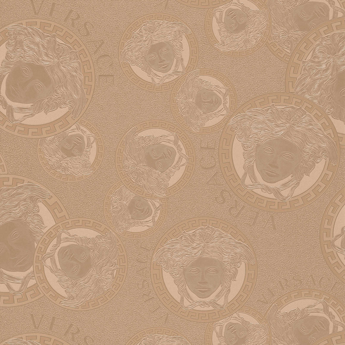 Papel pintado metálico cobre VERSACE con motivo de Medusa