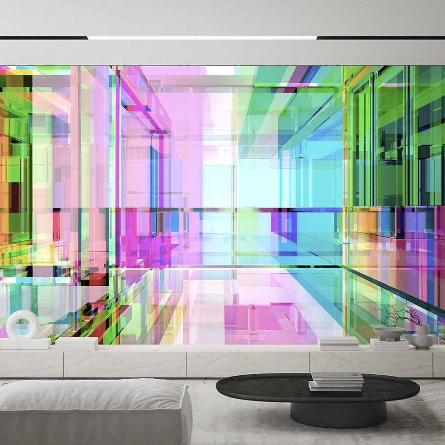 Fotomural Walls by Patel - Photo wallpaper »focus« - Futuristic design in a fourth dimension in neon colours - Smooth, slightly shiny premium non-woven fabric