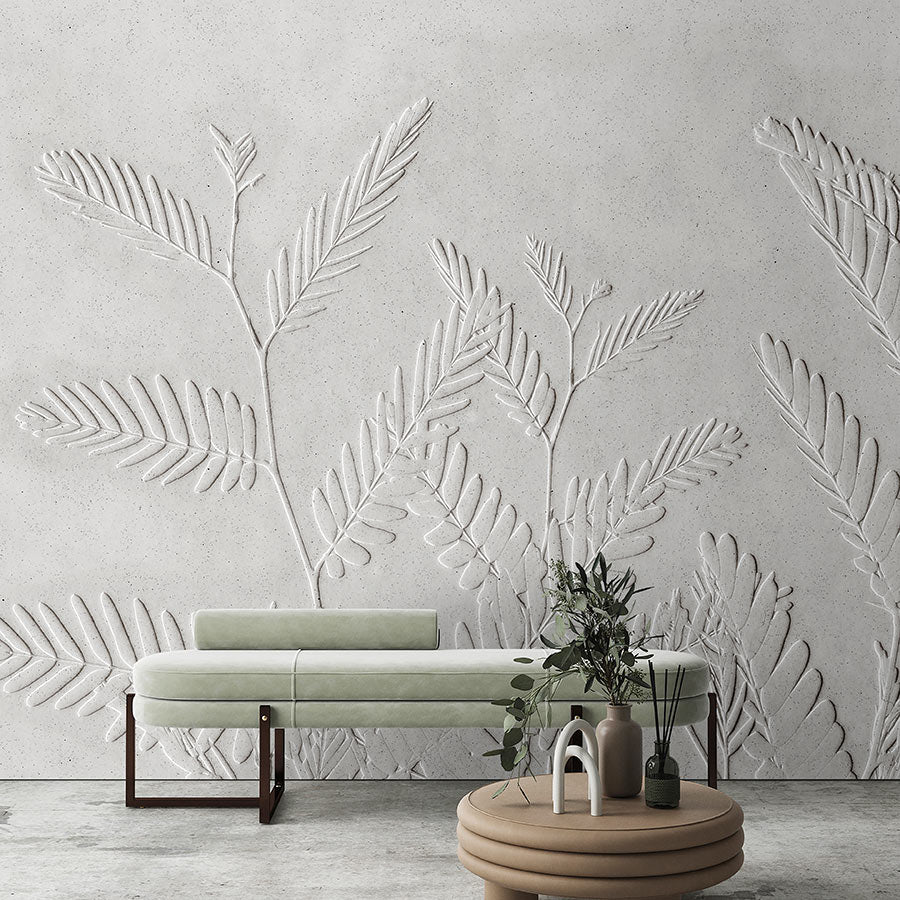 Fotomural Walls by Patel - Photo wallpaper »far« - fern leaves in front of concrete plaster texture - light