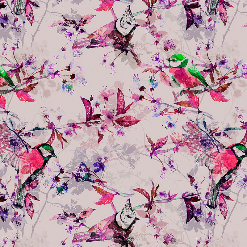 Fotomural Walls by Patel - Birds collage style mural - pink, blue