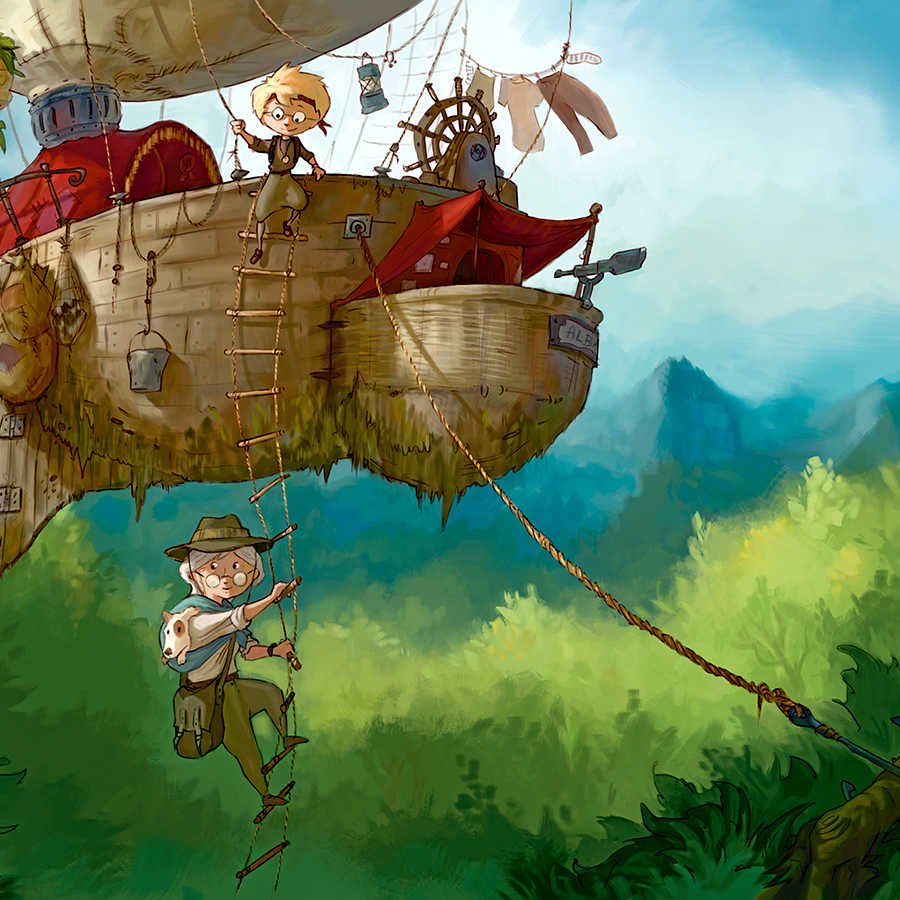 Fotomural Panel XXL 5 - Kids mural adventurer with flying ship on premium smooth vinyl