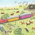 Fotomural Panel XXL 5 - Kids mural railroad crossing with train and animals on premium smooth vinyl